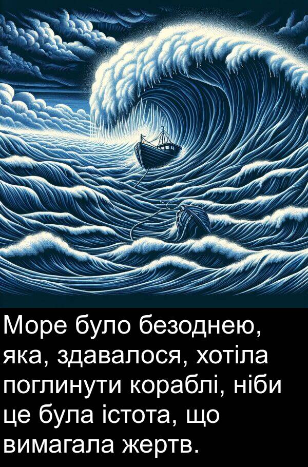 хотіла: Море було безоднею, яка, здавалося, хотіла поглинути кораблі, ніби це була істота, що вимагала жертв.