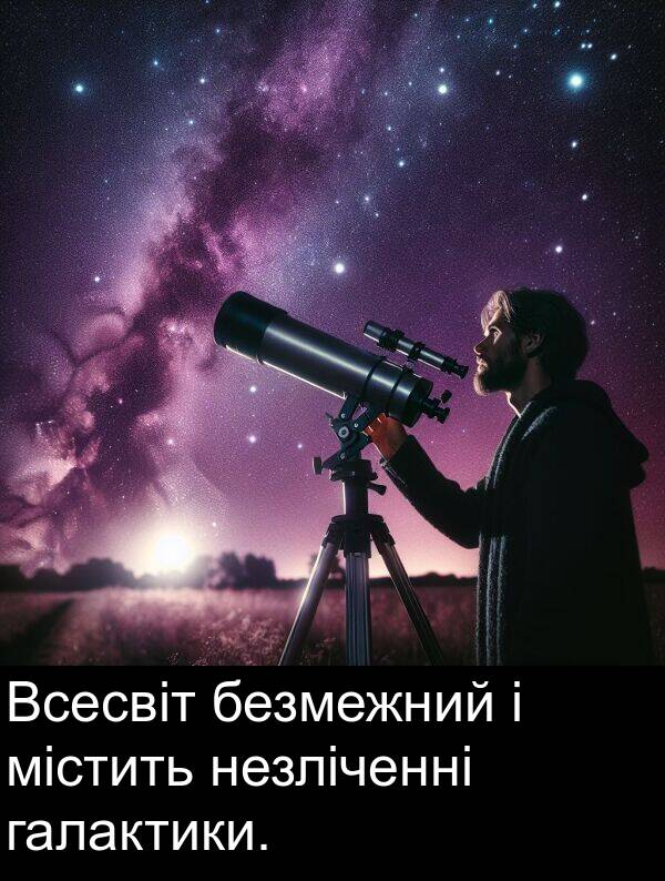містить: Всесвіт безмежний і містить незліченні галактики.