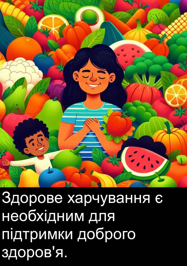 підтримки: Здорове харчування є необхідним для підтримки доброго здоров'я.