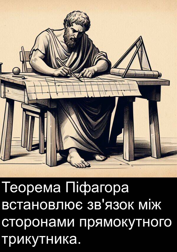 між: Теорема Піфагора встановлює зв'язок між сторонами прямокутного трикутника.