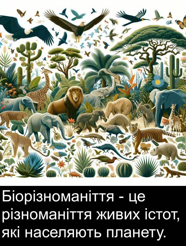 різноманіття: Біорізноманіття - це різноманіття живих істот, які населяють планету.