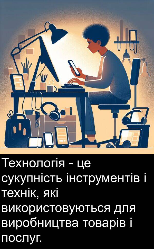 товарів: Технологія - це сукупність інструментів і технік, які використовуються для виробництва товарів і послуг.