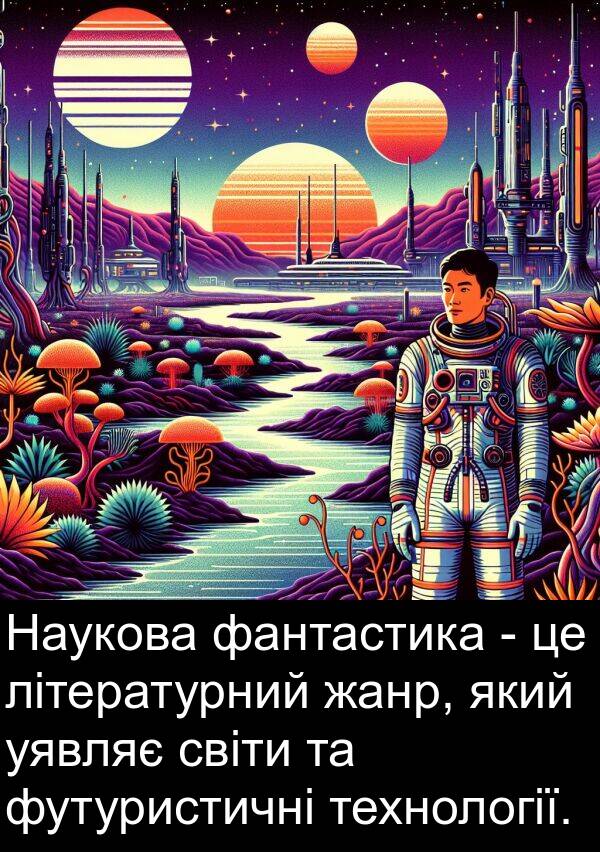 літературний: Наукова фантастика - це літературний жанр, який уявляє світи та футуристичні технології.