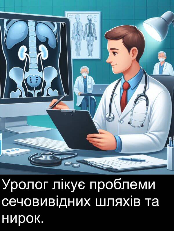 лікує: Уролог лікує проблеми сечовивідних шляхів та нирок.