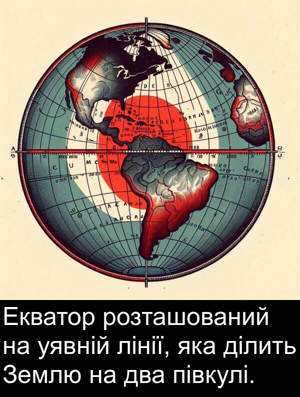 ділить: Екватор розташований на уявній лінії, яка ділить Землю на два півкулі.