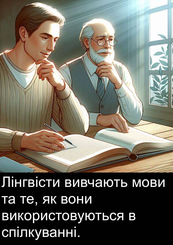 те: Лінгвісти вивчають мови та те, як вони використовуються в спілкуванні.