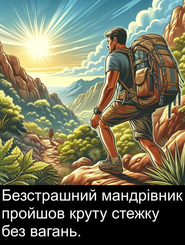 мандрівник: Безстрашний мандрівник пройшов круту стежку без вагань.