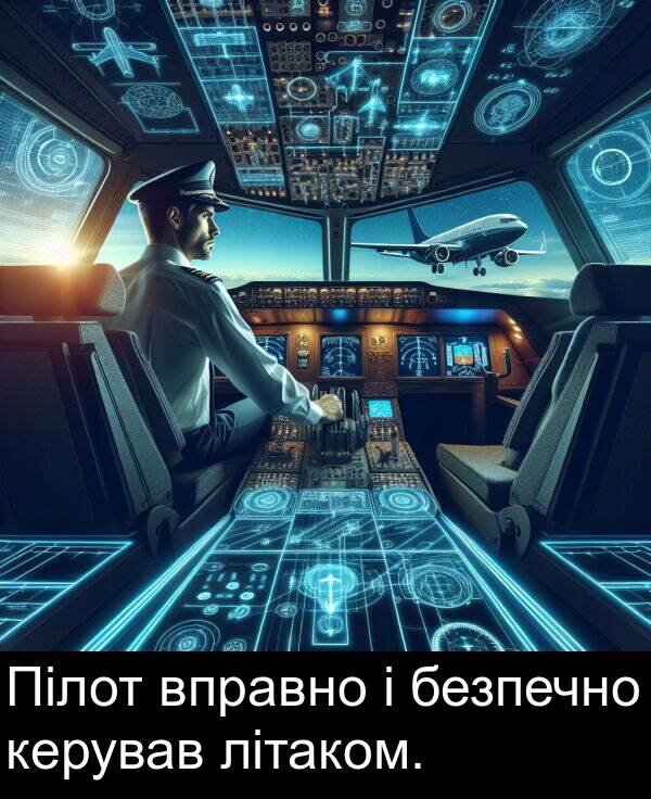 безпечно: Пілот вправно і безпечно керував літаком.