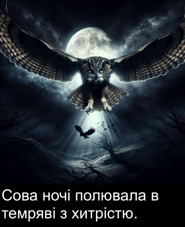 темряві: Сова ночі полювала в темряві з хитрістю.