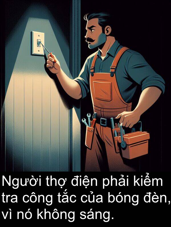 tra: Người thợ điện phải kiểm tra công tắc của bóng đèn, vì nó không sáng.