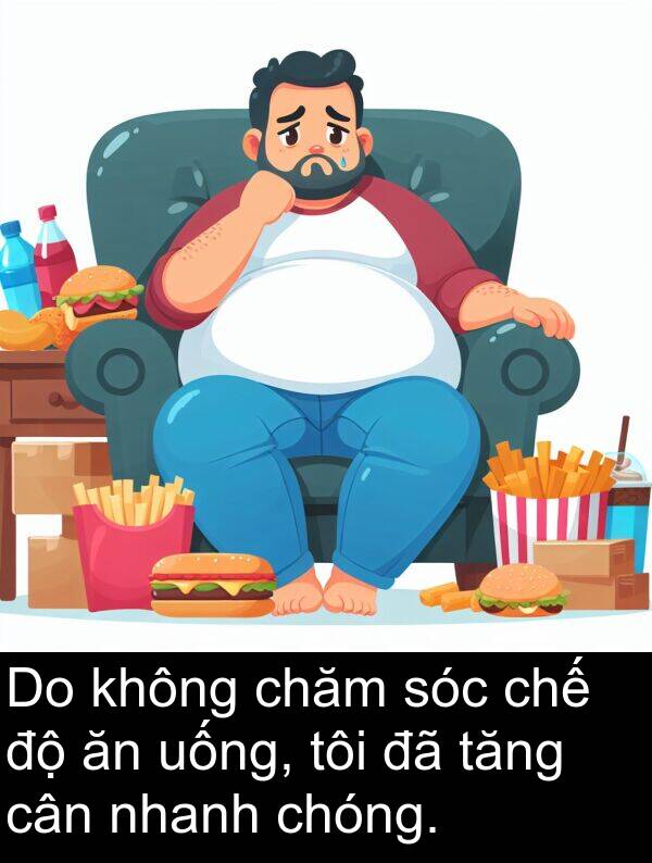 chóng: Do không chăm sóc chế độ ăn uống, tôi đã tăng cân nhanh chóng.