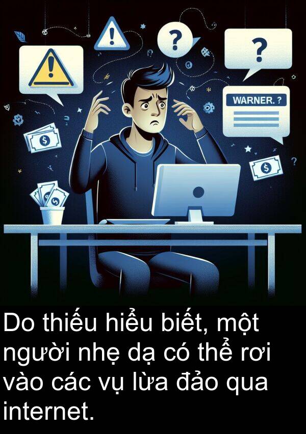 lừa: Do thiếu hiểu biết, một người nhẹ dạ có thể rơi vào các vụ lừa đảo qua internet.