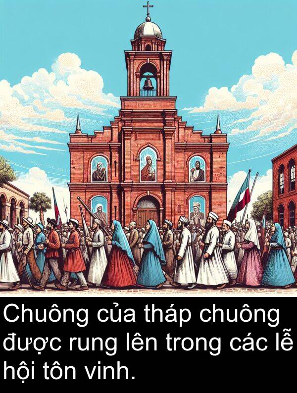 tháp: Chuông của tháp chuông được rung lên trong các lễ hội tôn vinh.