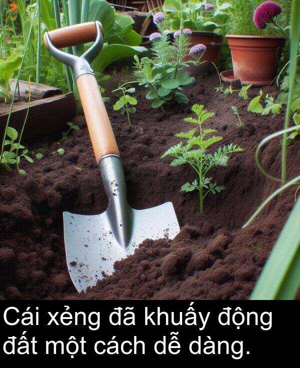 xẻng: Cái xẻng đã khuấy động đất một cách dễ dàng.