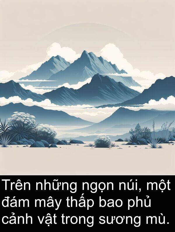 mây: Trên những ngọn núi, một đám mây thấp bao phủ cảnh vật trong sương mù.