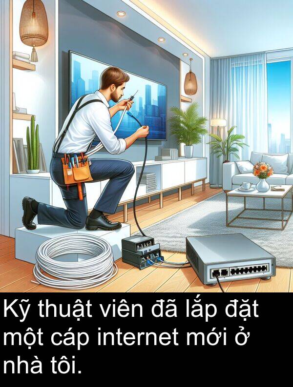 thuật: Kỹ thuật viên đã lắp đặt một cáp internet mới ở nhà tôi.