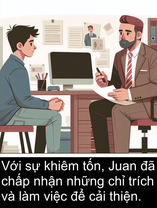 cải: Với sự khiêm tốn, Juan đã chấp nhận những chỉ trích và làm việc để cải thiện.