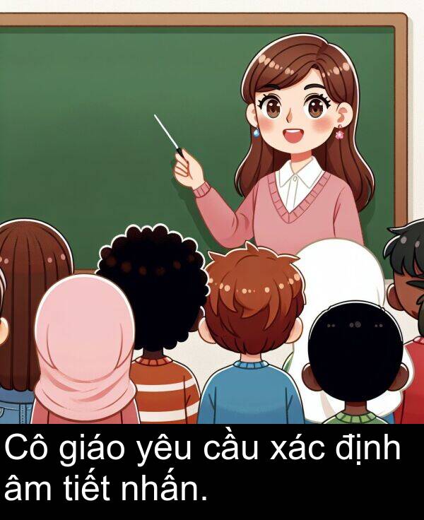 nhấn: Cô giáo yêu cầu xác định âm tiết nhấn.