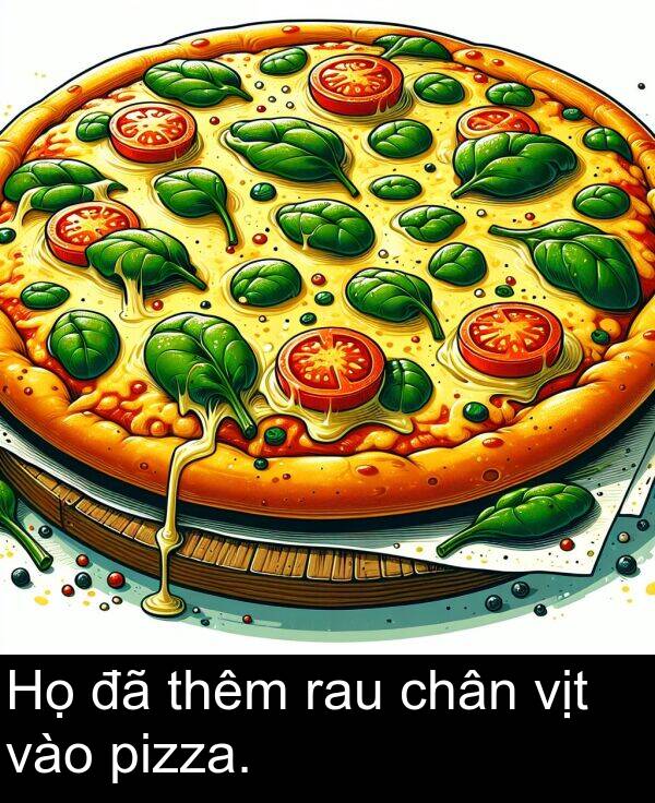 thêm: Họ đã thêm rau chân vịt vào pizza.