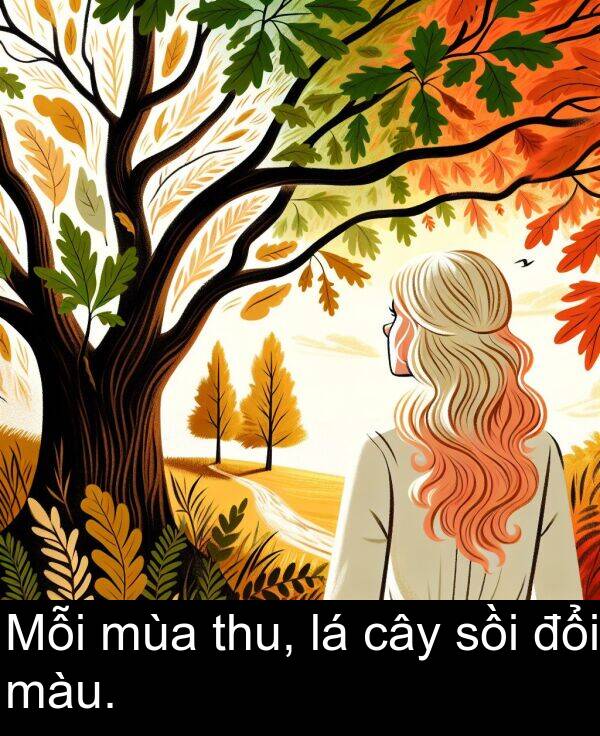 mùa: Mỗi mùa thu, lá cây sồi đổi màu.