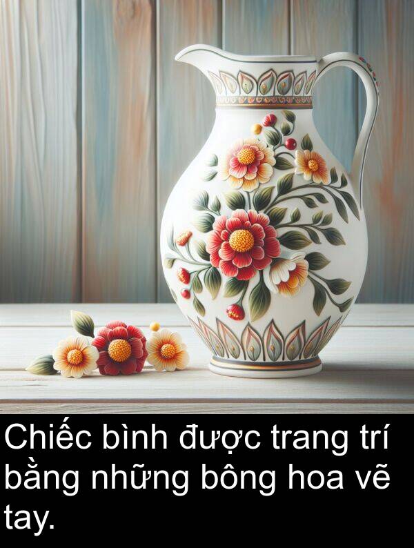 những: Chiếc bình được trang trí bằng những bông hoa vẽ tay.