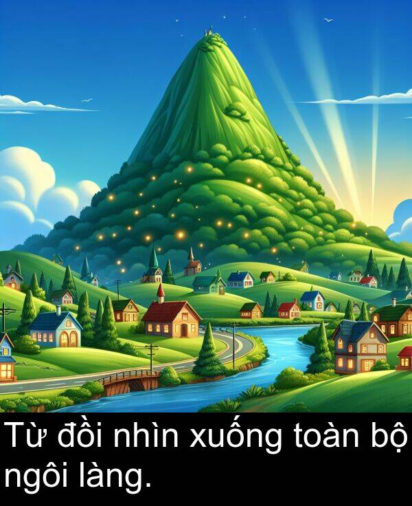 xuống: Từ đồi nhìn xuống toàn bộ ngôi làng.