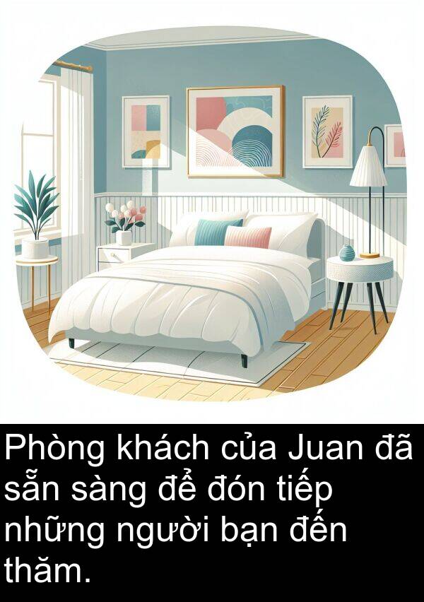 sàng: Phòng khách của Juan đã sẵn sàng để đón tiếp những người bạn đến thăm.