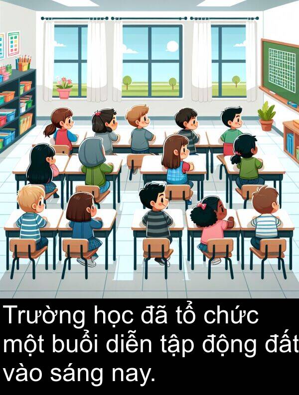 nay: Trường học đã tổ chức một buổi diễn tập động đất vào sáng nay.