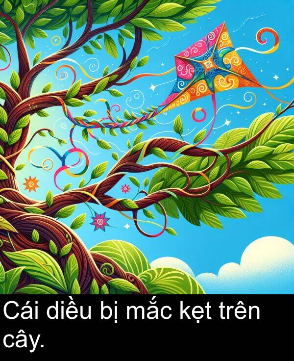 trên: Cái diều bị mắc kẹt trên cây.