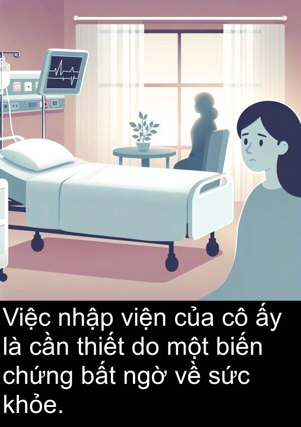 sức: Việc nhập viện của cô ấy là cần thiết do một biến chứng bất ngờ về sức khỏe.