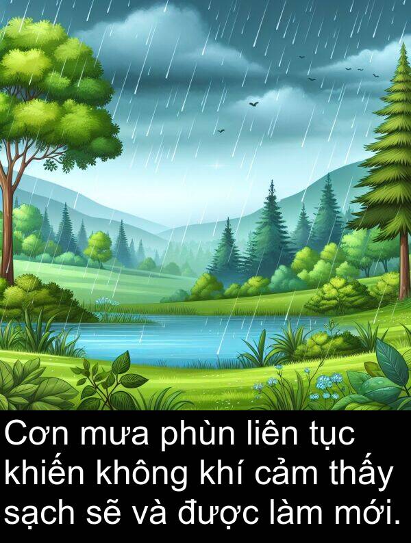 liên: Cơn mưa phùn liên tục khiến không khí cảm thấy sạch sẽ và được làm mới.