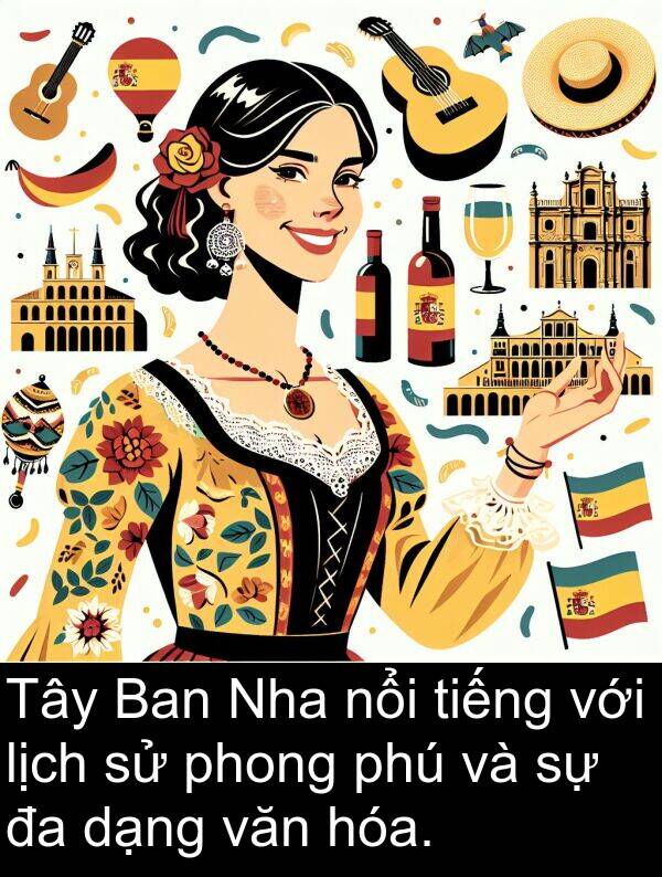 nổi: Tây Ban Nha nổi tiếng với lịch sử phong phú và sự đa dạng văn hóa.