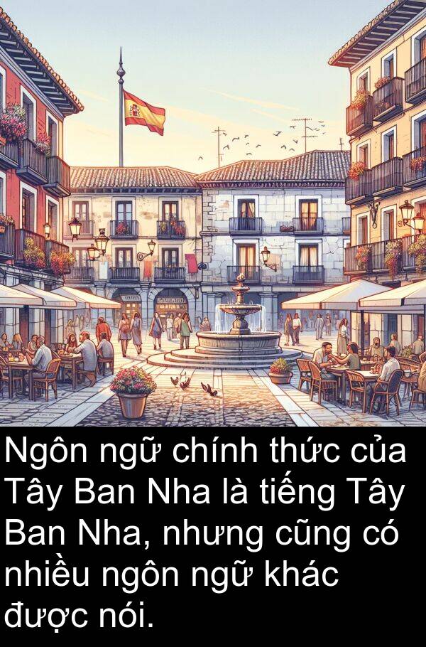 ngữ: Ngôn ngữ chính thức của Tây Ban Nha là tiếng Tây Ban Nha, nhưng cũng có nhiều ngôn ngữ khác được nói.