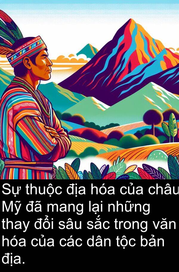 thuộc: Sự thuộc địa hóa của châu Mỹ đã mang lại những thay đổi sâu sắc trong văn hóa của các dân tộc bản địa.