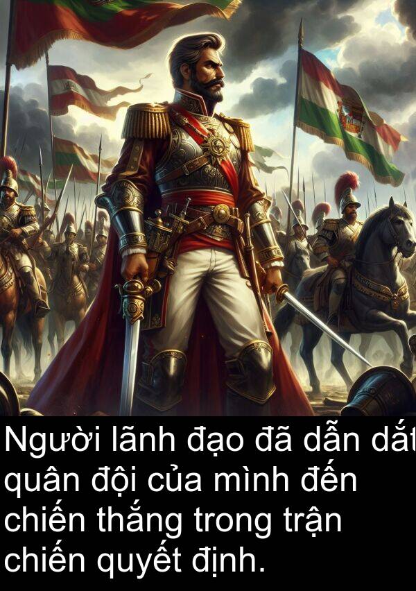 trận: Người lãnh đạo đã dẫn dắt quân đội của mình đến chiến thắng trong trận chiến quyết định.