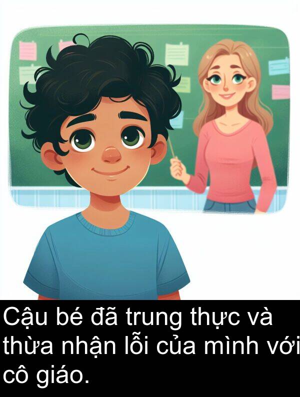 lỗi: Cậu bé đã trung thực và thừa nhận lỗi của mình với cô giáo.