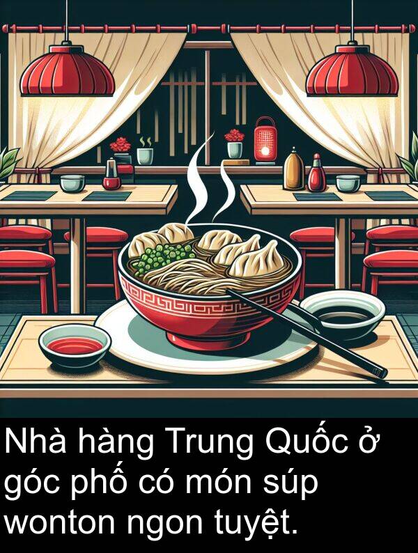 wonton: Nhà hàng Trung Quốc ở góc phố có món súp wonton ngon tuyệt.