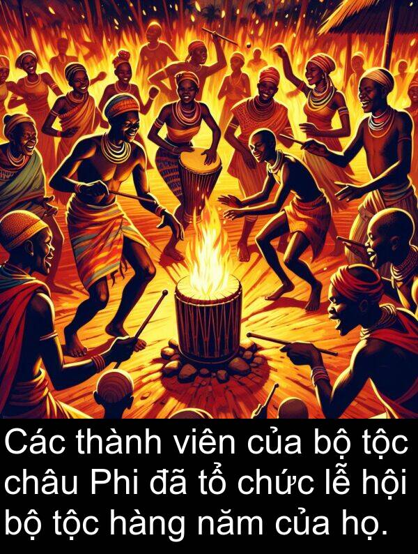 năm: Các thành viên của bộ tộc châu Phi đã tổ chức lễ hội bộ tộc hàng năm của họ.