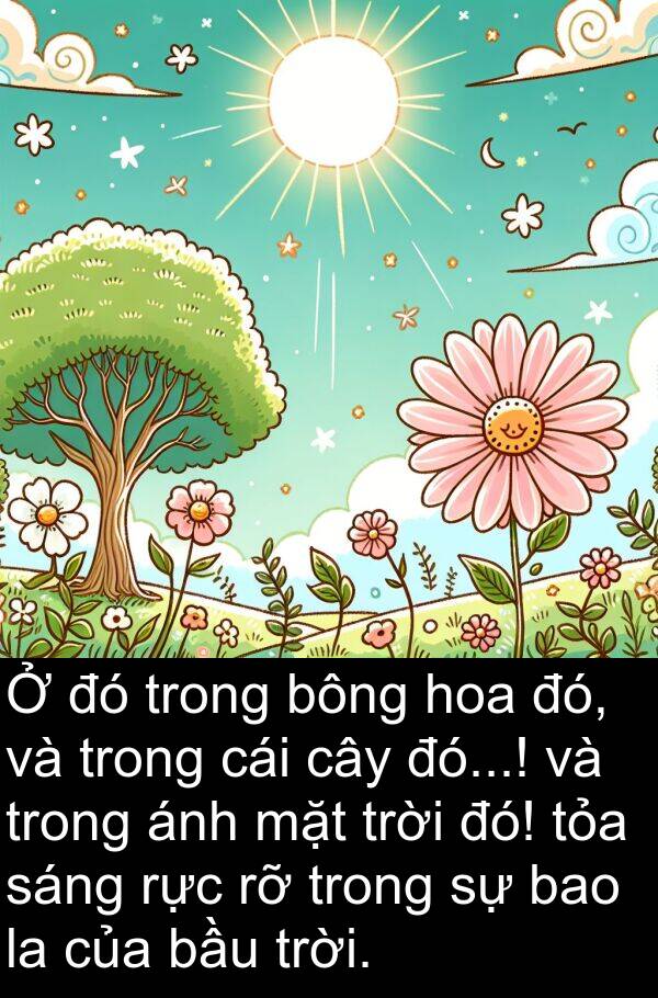 rực: Ở đó trong bông hoa đó, và trong cái cây đó...! và trong ánh mặt trời đó! tỏa sáng rực rỡ trong sự bao la của bầu trời.