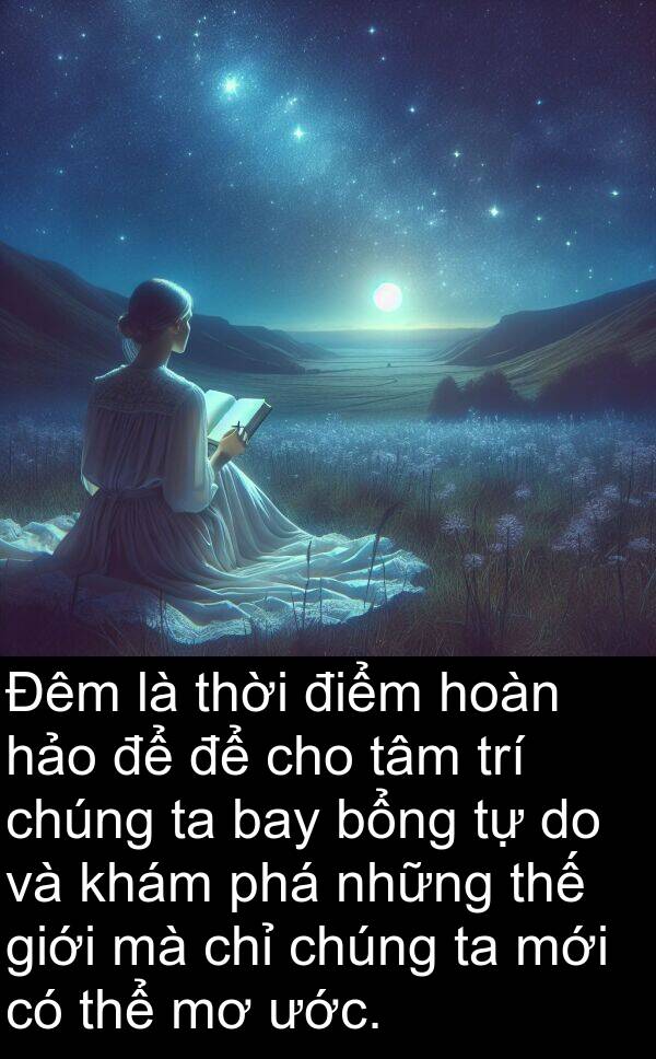 ước: Đêm là thời điểm hoàn hảo để để cho tâm trí chúng ta bay bổng tự do và khám phá những thế giới mà chỉ chúng ta mới có thể mơ ước.