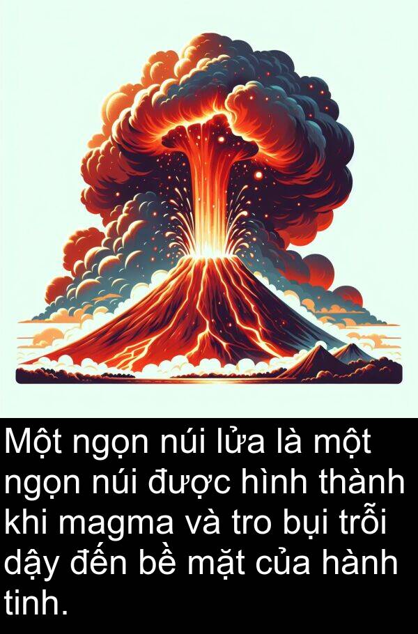 magma: Một ngọn núi lửa là một ngọn núi được hình thành khi magma và tro bụi trỗi dậy đến bề mặt của hành tinh.