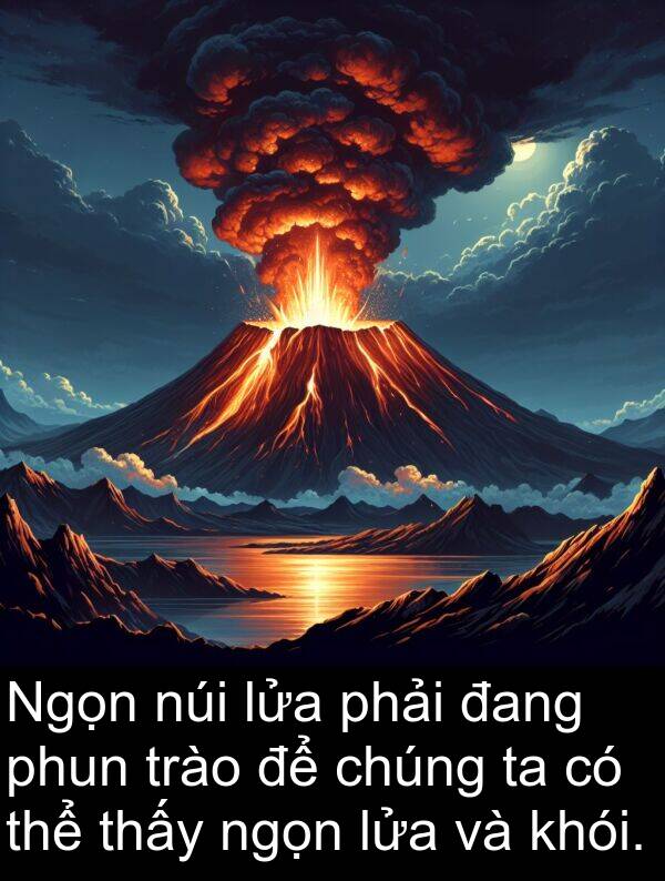 trào: Ngọn núi lửa phải đang phun trào để chúng ta có thể thấy ngọn lửa và khói.