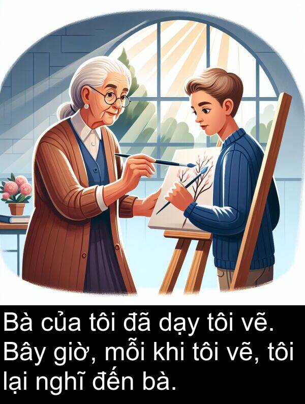 nghĩ: Bà của tôi đã dạy tôi vẽ. Bây giờ, mỗi khi tôi vẽ, tôi lại nghĩ đến bà.