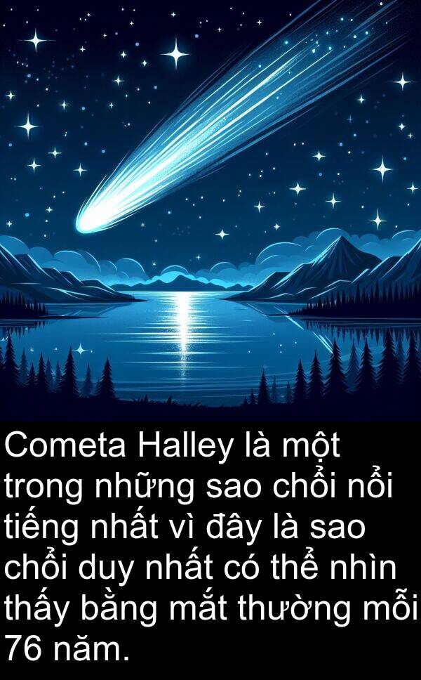 chổi: Cometa Halley là một trong những sao chổi nổi tiếng nhất vì đây là sao chổi duy nhất có thể nhìn thấy bằng mắt thường mỗi 76 năm.