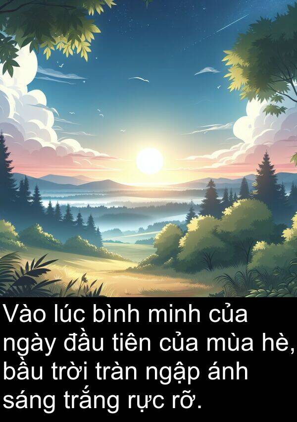 tiên: Vào lúc bình minh của ngày đầu tiên của mùa hè, bầu trời tràn ngập ánh sáng trắng rực rỡ.