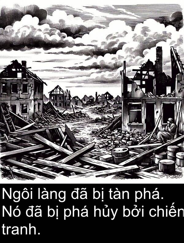 tranh: Ngôi làng đã bị tàn phá. Nó đã bị phá hủy bởi chiến tranh.