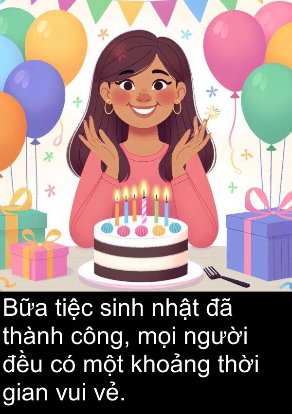 tiệc: Bữa tiệc sinh nhật đã thành công, mọi người đều có một khoảng thời gian vui vẻ.