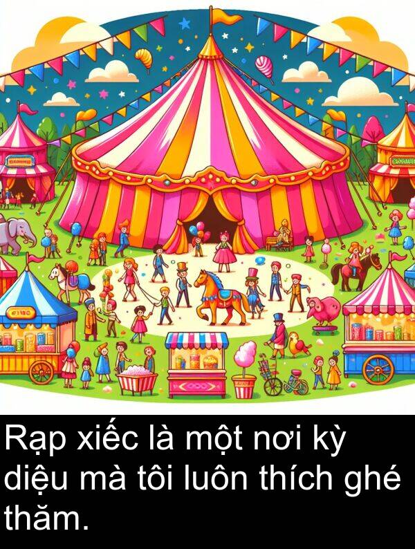 thăm: Rạp xiếc là một nơi kỳ diệu mà tôi luôn thích ghé thăm.