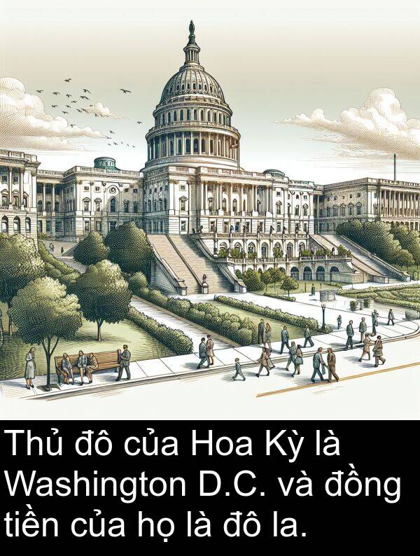 la: Thủ đô của Hoa Kỳ là Washington D.C. và đồng tiền của họ là đô la.