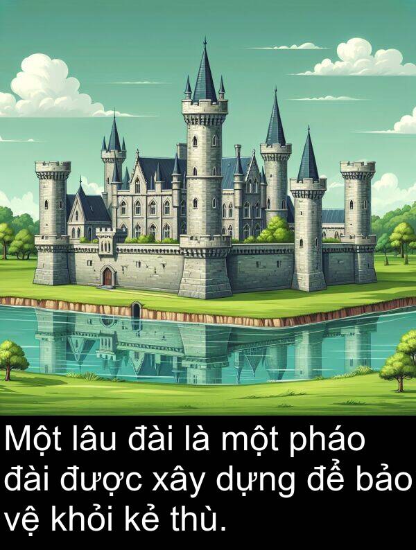 pháo: Một lâu đài là một pháo đài được xây dựng để bảo vệ khỏi kẻ thù.